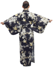 画像をギャラリービューアに読み込む, Women&#39;s Easy Yukata / Kimono Robe : Japanese Traditional Clothes - Cherry Blossoms &amp; Crane Navy
