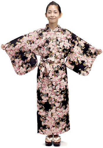 Women's Easy Yukata / Kimono Robe :  Japanese Traditional Clothes - SAKURA Black