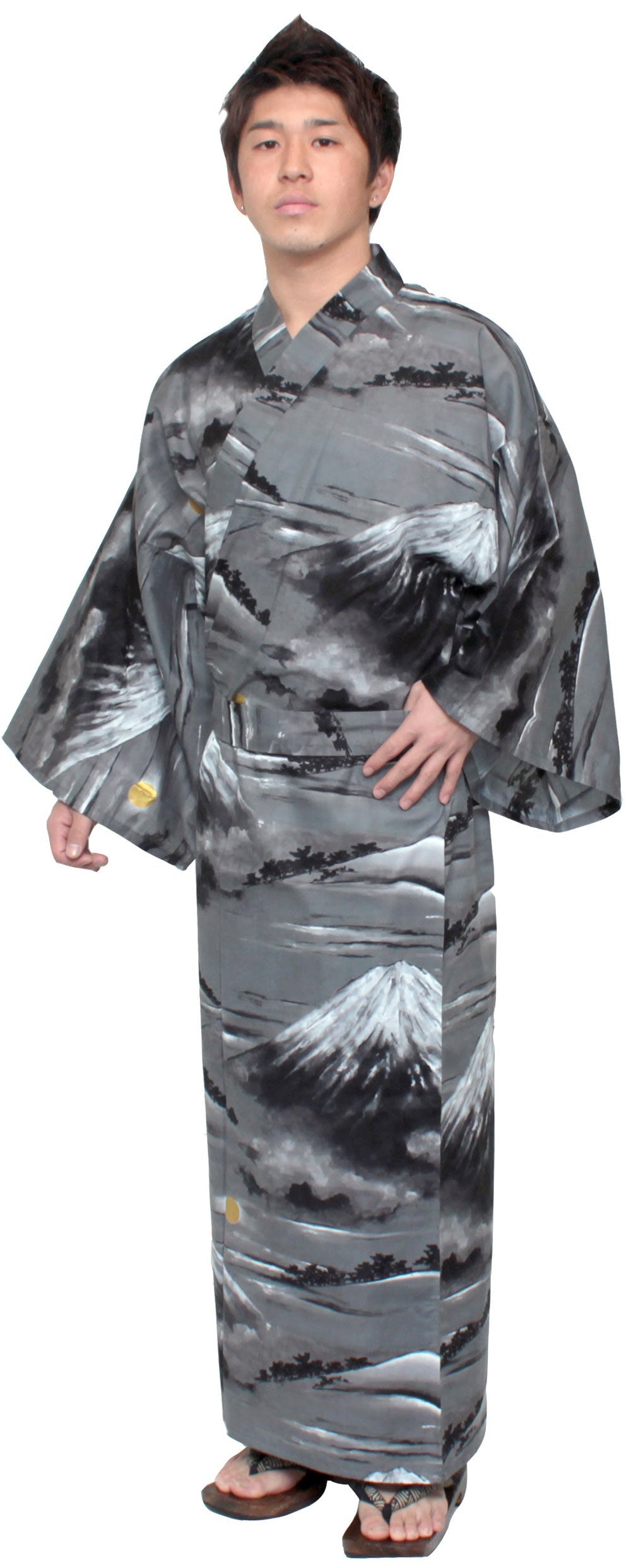 Men's Easy Yukata / Kimono Robe : Japanese Traditional Clothes - Robe Mt. Fuji Black