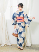 將圖片載入圖庫檢視器 Women&#39;s Cotton Yukata : Japanese Traditional Clothes - Navy Ume Plum
