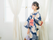 將圖片載入圖庫檢視器 Women&#39;s Cotton Yukata : Japanese Traditional Clothes - Navy Ume Plum
