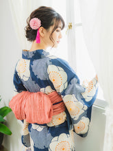 將圖片載入圖庫檢視器 Women&#39;s Cotton Yukata : Japanese Traditional Clothes - Navy Ume Plum

