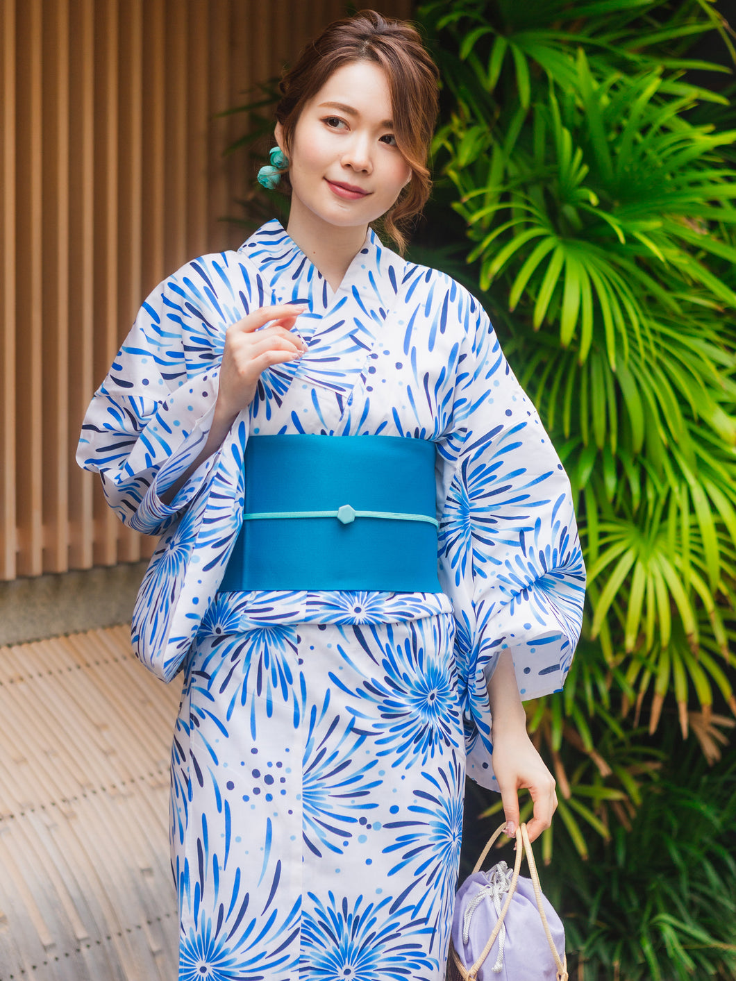 Ladies' Cotton Yukata : Japanese Traditional Clothes -  Off White Fireworks 