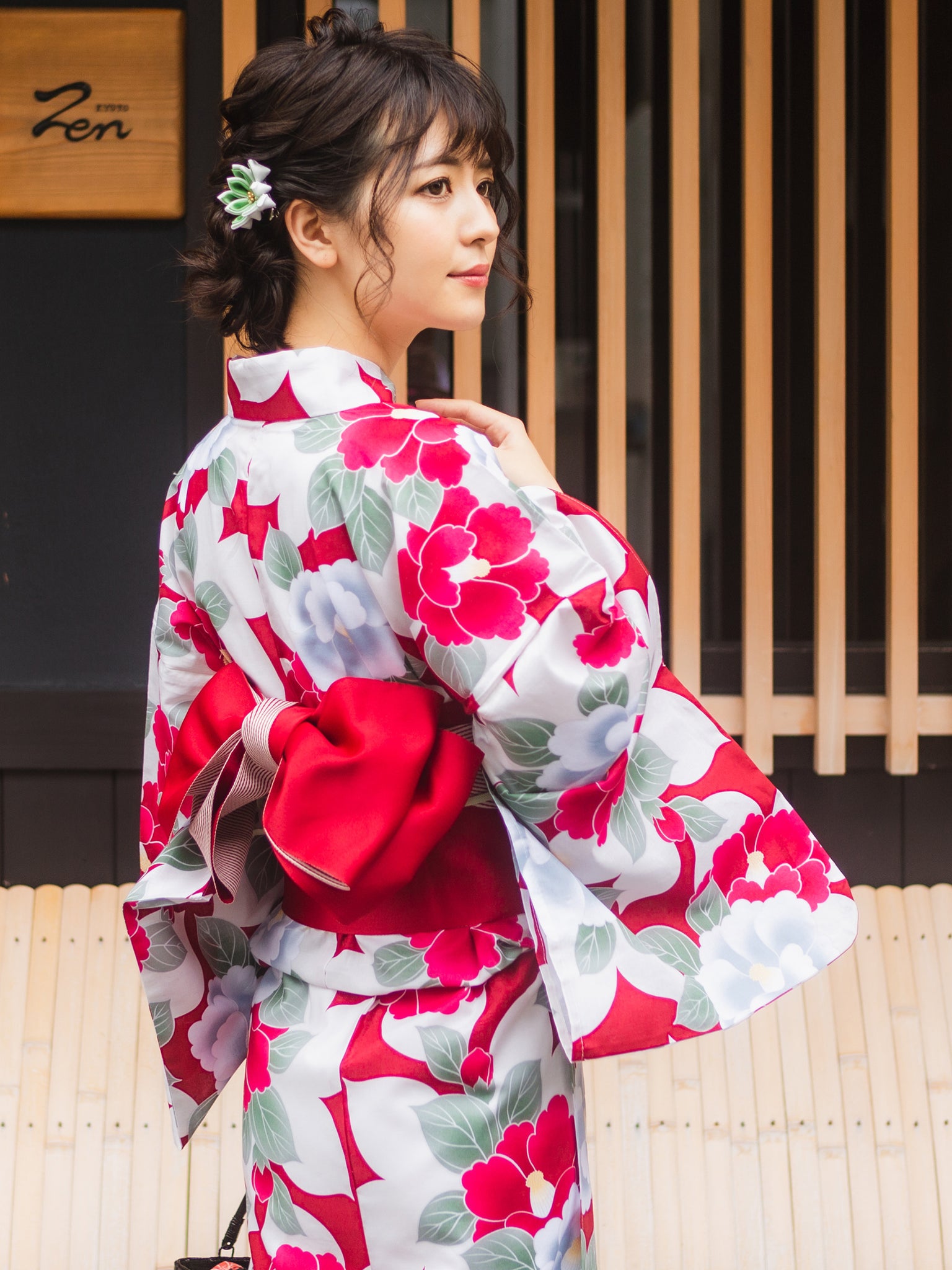 レディース 綿 浴衣 赤 椿 – Kyoto Maruhisa