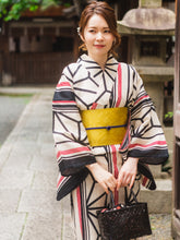 將圖片載入圖庫檢視器 Women&#39;s Hemp Cotton Yukata : Japanese Traditional Clothes - Ivory Asanoha Stripes
