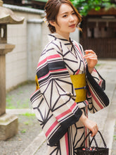 將圖片載入圖庫檢視器 Women&#39;s Hemp Cotton Yukata : Japanese Traditional Clothes - Ivory Asanoha Stripes

