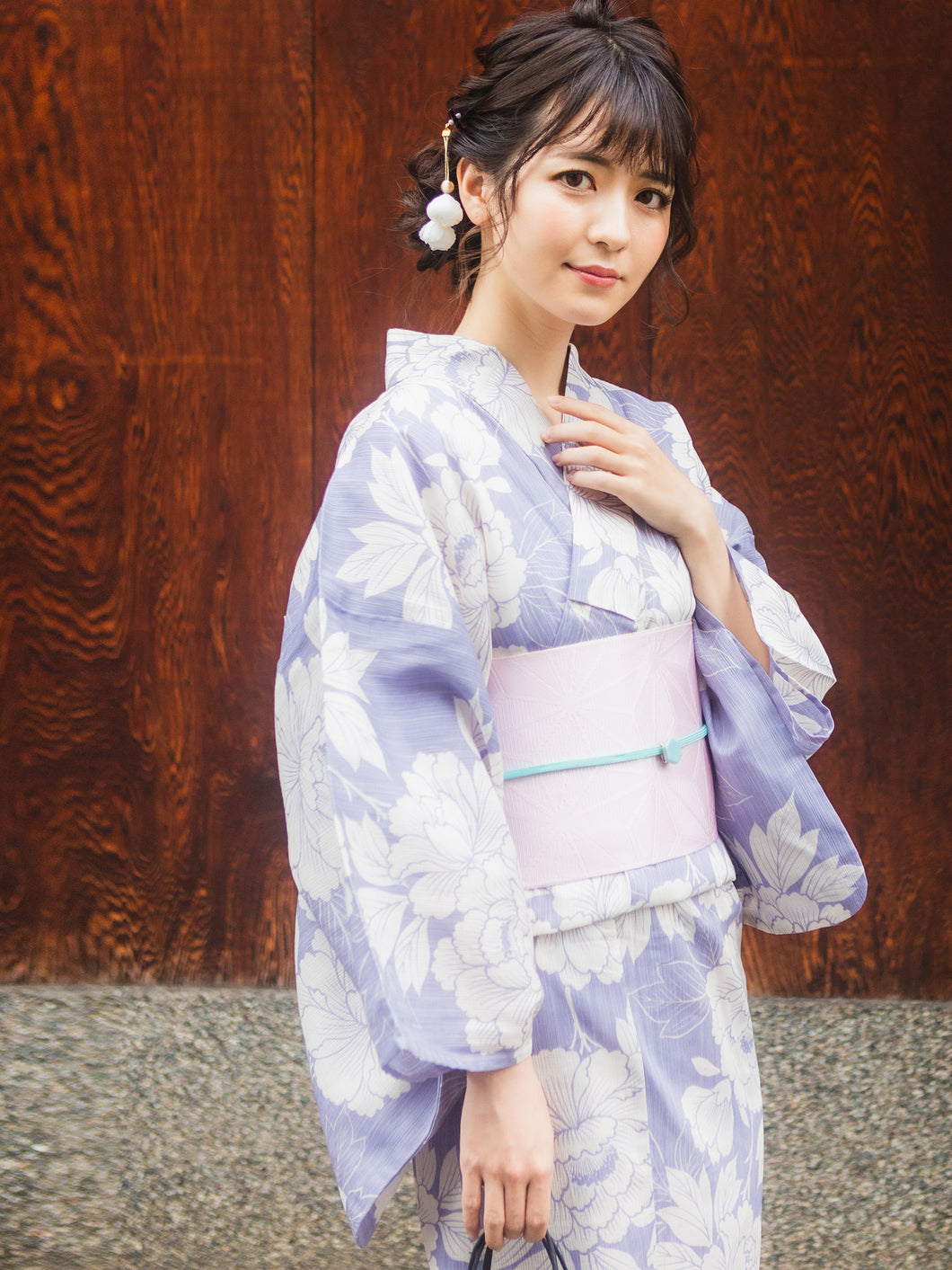 Women's Hemp Cotton Yukata : Japanese Traditional Clothes - Lilac Peony