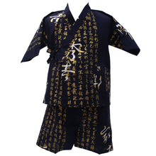 將圖片載入圖庫檢視器 Boy&#39;s Kids Jinbei Yukata Robe Kimono for Summer - Calligraphy &quot;HIDEYOSHI&quot; Navy
