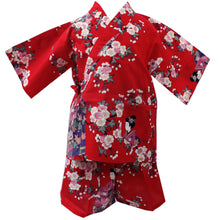 画像をギャラリービューアに読み込む, Girl&#39;s Kids Jinbei Yukata Robe Kimono for Summer- Lovely &quot;Maiko&quot; Red
