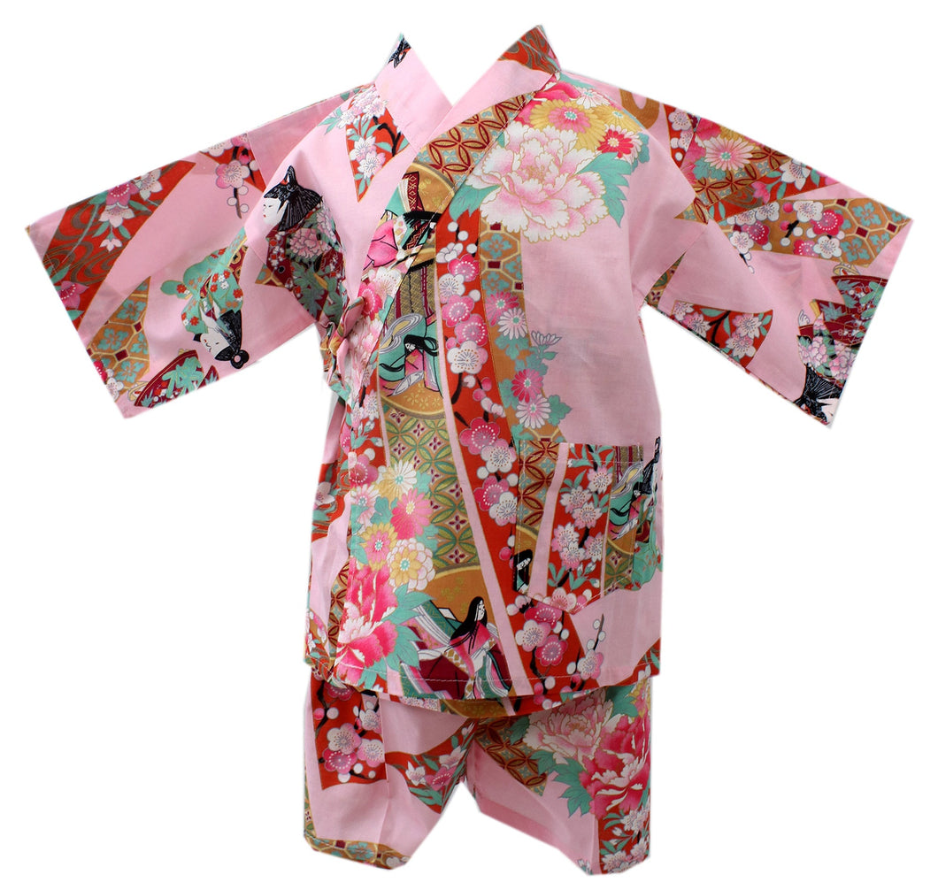 Girl's Kids Jinbei Yukata Robe Kimono for Summer- Little Dolls Pink