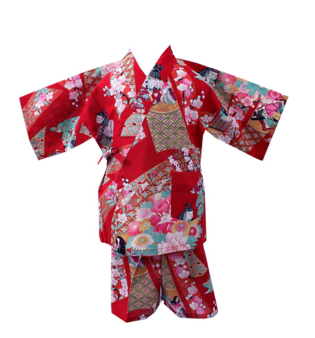 Girl's Kids Jinbei Yukata Robe Kimono for Summer- Little Dolls Red