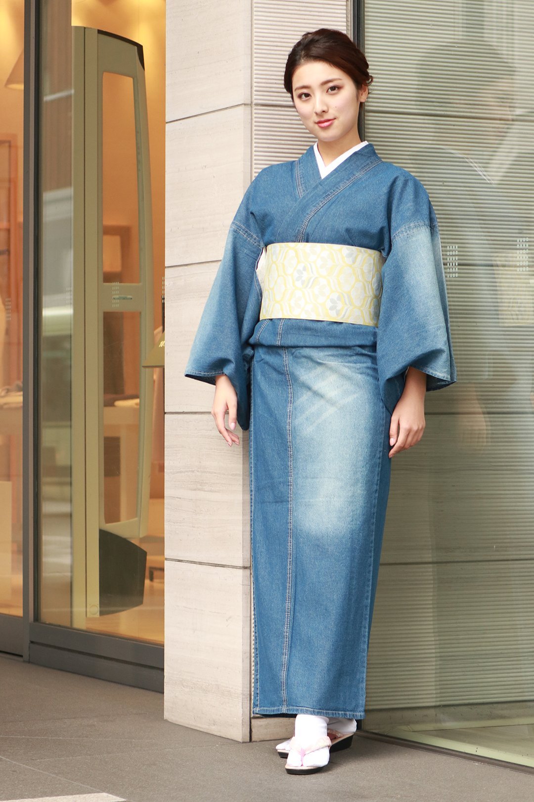 denim dress japanese Women's Unlined Damage Kimono Blue with Stitches – Kyoto Maruhisa Colour:Cherry SHEIN SXY One Shoulder Magical 10 27cm across bib