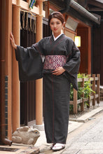 Load image into Gallery viewer, Women&#39;s Unlined Denim Kimono Black with Red Stitches: Japanese Traditional Clothes
