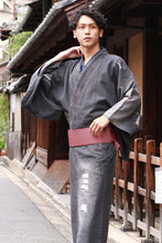 Load image into Gallery viewer, Men&#39;s Crush Damage Denim Unlined Kimono with Pockets Black: Japanese Traditional Clothes
