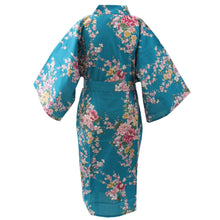 將圖片載入圖庫檢視器 Women&#39;s Happi Coat: Kimono Robe - Peony &amp; Orchis Turquois
