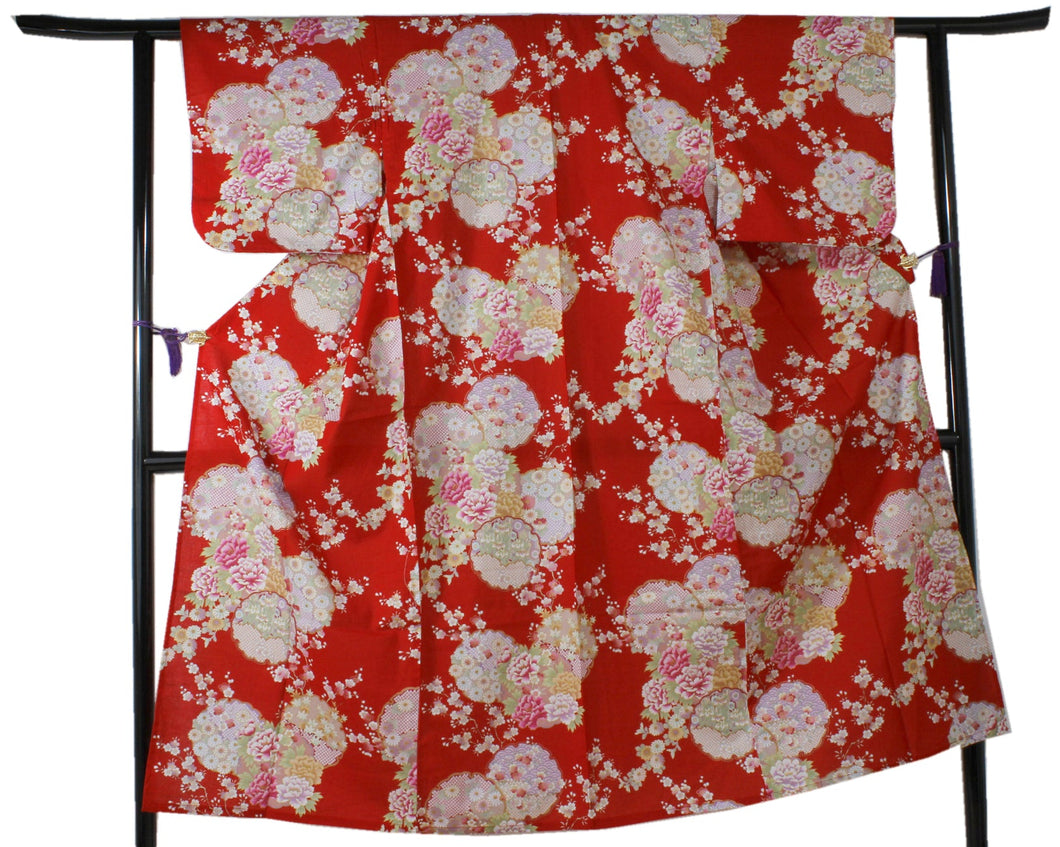 Women's Easy Yukata / Kimono Robe : Japanese Traditional Clothes - Colorful Circles Red