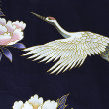 Load image into Gallery viewer, Women&#39;s Yukata Robe Japanese Summer Kimono - Peony &amp; Crane Navy
