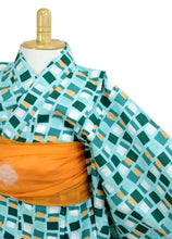 画像をギャラリービューアに読み込む, Girls&#39; Yukata Hekobi 2items set :Japanese Traditional Clothes  - Freya green Scandinavian Design
