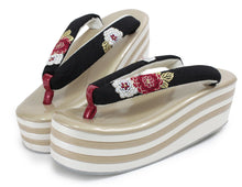 Load image into Gallery viewer, Women&#39;s Zori (Japanese Sandals) for Japanese Traditional Kimono : Formal 5 layers 3 layers - Gold White heels x Black hanao
