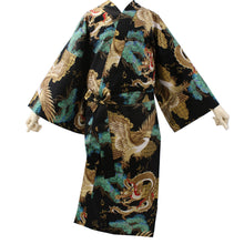 將圖片載入圖庫檢視器 Men&#39;s Happi Coat: Kimono Robe - Dragon &amp; Eagle BLACK
