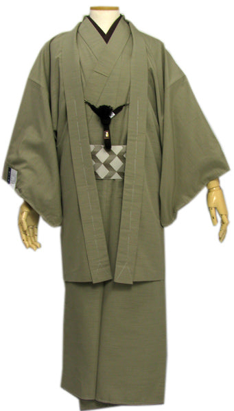 Men's Japanese Kimono Long Haori Jacket Set- Grass Green 174~183cm