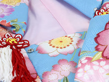 將圖片載入圖庫檢視器 Girl&#39;s Polyester Hifu Coat : Japanese Traditional Kimono- Light Blue Sakura
