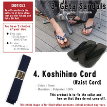 將圖片載入圖庫檢視器 Men&#39;s Easy Yukata Coordinate Set of 4 Items For Beginners : Geta Sandals and Koshihimo Cord(Waist Cord)
