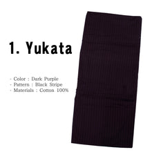 將圖片載入圖庫檢視器 Men&#39;s Easy Yukata Coordinate Set of 4 Items For Beginners :Dark Purple/Black Stripe
