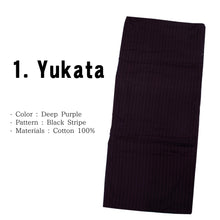 將圖片載入圖庫檢視器 Men&#39;s Easy Yukata Coordinate Set of 4 Items For Beginners : Purple/Black Stripe
