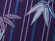 將圖片載入圖庫檢視器 Men&#39;s Easy Yukata Coordinate Set of 4 Items For Beginners : Purple/Bamboo Leaves and Stripe
