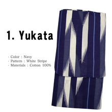 画像をギャラリービューアに読み込む, Men&#39;s Easy Yukata Coordinate Set of 4 Items For Beginners :Navy/White Stripe
