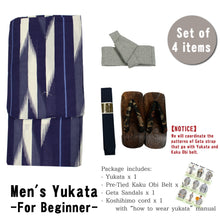 Load image into Gallery viewer, Men&#39;s Easy Yukata Coordinate Set of 4 Items For Beginners :Navy/White Stripe
