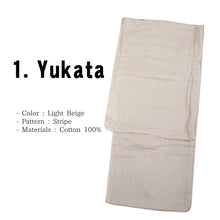 Load image into Gallery viewer, Men&#39;s Easy Yukata Coordinate Set of 4 Items For Beginners :Off White/Stripe
