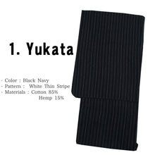 画像をギャラリービューアに読み込む, Men&#39;s Easy Yukata Coordinate Set of 4 Items For Beginners :Black Navy/ White Thin Stripe
