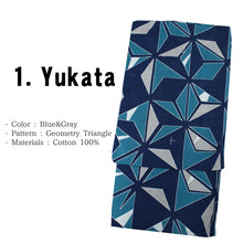 將圖片載入圖庫檢視器 Men&#39;s Easy Yukata Coordinate Set of 4 Items For Beginners :Blue&amp;Gray/Geometry Triangle
