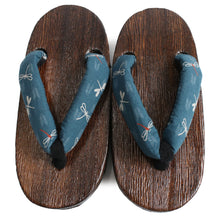 Load image into Gallery viewer, Kid&#39;s Wooden Geta (Japanese Sandals) for Japanese Traditional Kimono/Yukata: 16-17cm Tombo Dragonfly Blue
