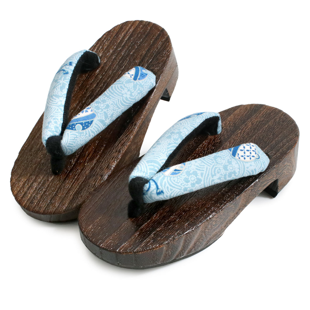 Kid's Wooden Geta (Japanese Sandals) for Japanese Traditional Kimono/Yukata: 16-17cm Bell Charm Light Blue