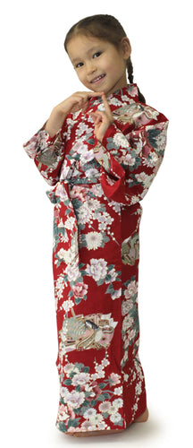 Girl's Easy Yukata / Kimono Robe : Japanese Traditional Clothes - Princess & Peony Red