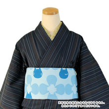 画像をギャラリービューアに読み込む, Ladies&#39; Hanhaba Obi for Japanese Traditional Kimono - Reversible Long Light Blue Cat Clover
