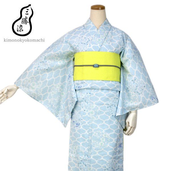 Ladies' Cotton Yukata: Japanese Traditional Clothes  - Light Blue Mesh Floral SANKATSU