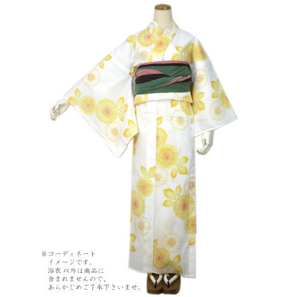 着物・浴衣 SUNFLOWER Yukata 3-piece set Retro White Orange Black Sunflower Flower