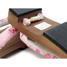 Load image into Gallery viewer, Women&#39;s Paulownia Geta(Japanese Sandals) for Japanese Traditional Kimono/Yukata: Brown Coating stand pink cloth blossom embroidery Clog thong 23.0 - 24.5cm
