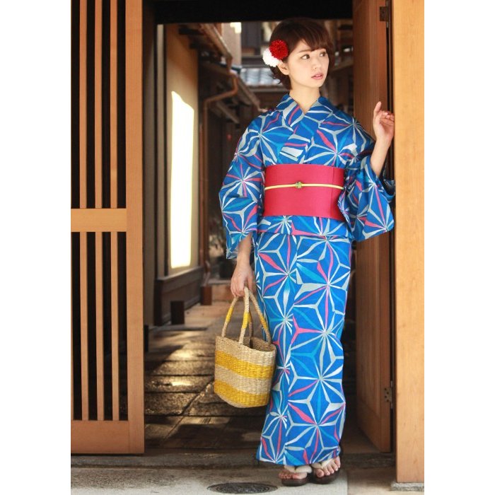 Ladies' Cotton Yukata : Japanese Traditional Clothes  - Blue Asanoha