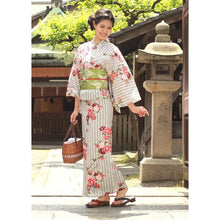 画像をギャラリービューアに読み込む, Ladies&#39; Cotton Yukata : Japanese Traditional Clothes - White Stripe Camella anan
