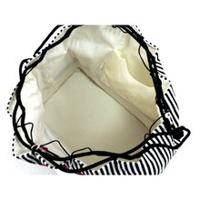Load image into Gallery viewer, Drawstring Bag - Black x White Stripe Cherry Blossom Embroidery
