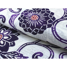 画像をギャラリービューアに読み込む, Ladies&#39; Ro Cotton Yukata: Japanese Traditional Clothes  - White Purple Flower Arabesque
