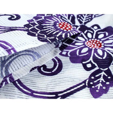 画像をギャラリービューアに読み込む, Ladies&#39; Ro Cotton Yukata: Japanese Traditional Clothes  - White Purple Flower Arabesque
