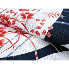 Load image into Gallery viewer, Ladies&#39; Ro Cotton Yukata: Japanese Traditional Clothes  - Navy Stripe Dot Autumn Leaves
