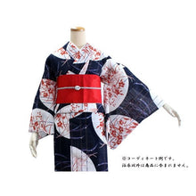 画像をギャラリービューアに読み込む, Ladies&#39; Ro Cotton Yukata: Japanese Traditional Clothes  - Navy Stripe Dot Autumn Leaves
