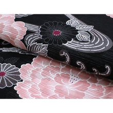 画像をギャラリービューアに読み込む, Ladies&#39; Ro Cotton Yukata: Japanese Traditional Clothes  - Black Calm Pink Running Water Chrysanthemum
